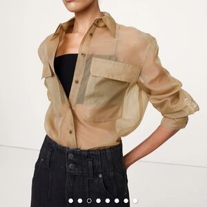 Banana Republic Sheer Beige Button-Up Jacket - Organza Utility Shirt